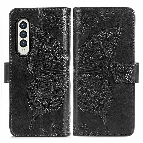 Custodia Portafoglio In Pelle Farfalla Cover con Supporto per Samsung Galaxy Z Fold4 5G Nero