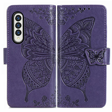 Custodia Portafoglio In Pelle Farfalla Cover con Supporto per Samsung Galaxy Z Fold4 5G Viola