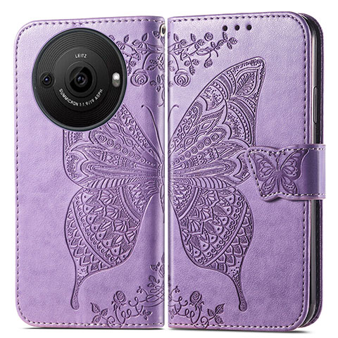 Custodia Portafoglio In Pelle Farfalla Cover con Supporto per Sharp Aquos R8 Pro Lavanda