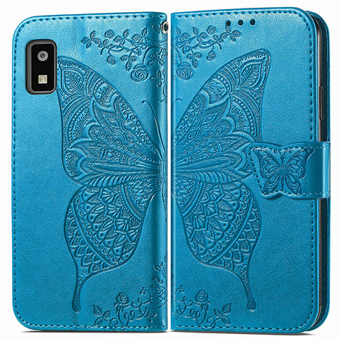 Custodia Portafoglio In Pelle Farfalla Cover con Supporto per Sharp Aquos wish3 Blu