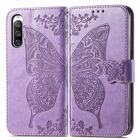 Custodia Portafoglio In Pelle Farfalla Cover con Supporto per Sony Xperia 10 V Lavanda