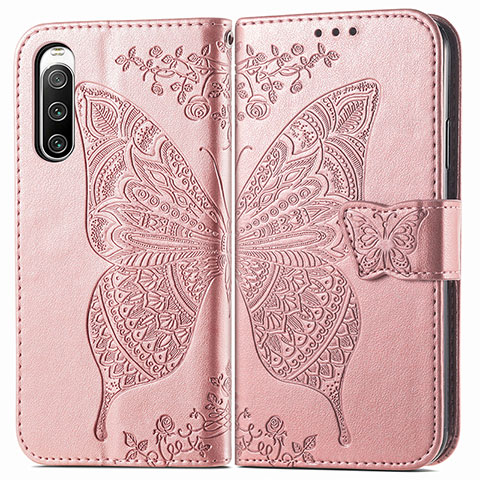 Custodia Portafoglio In Pelle Farfalla Cover con Supporto per Sony Xperia 10 V Rosa