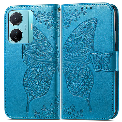 Custodia Portafoglio In Pelle Farfalla Cover con Supporto per Vivo iQOO Z6 Pro 5G Blu