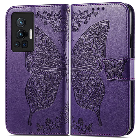 Custodia Portafoglio In Pelle Farfalla Cover con Supporto per Vivo X70 Pro 5G Viola