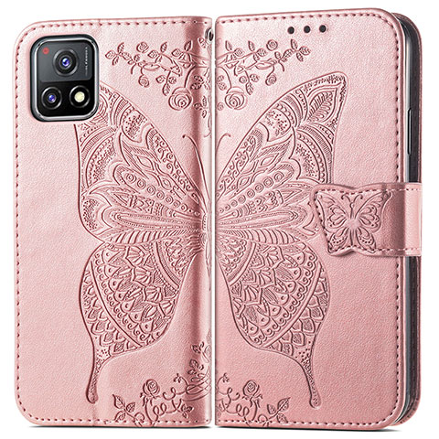 Custodia Portafoglio In Pelle Farfalla Cover con Supporto per Vivo Y52s 5G Rosa