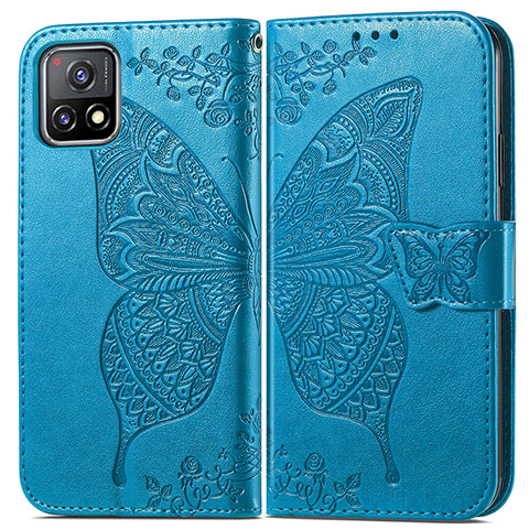 Custodia Portafoglio In Pelle Farfalla Cover con Supporto per Vivo Y72 India Blu