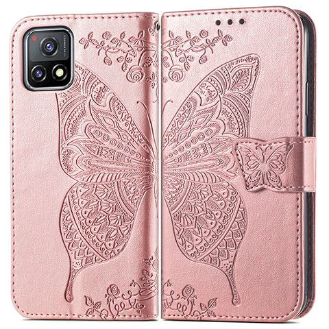 Custodia Portafoglio In Pelle Farfalla Cover con Supporto per Vivo Y72 India Rosa