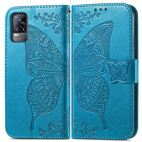 Custodia Portafoglio In Pelle Farfalla Cover con Supporto per Vivo Y73 (2021) Blu