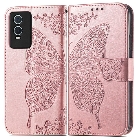 Custodia Portafoglio In Pelle Farfalla Cover con Supporto per Vivo Y74s 5G Rosa