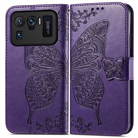 Custodia Portafoglio In Pelle Farfalla Cover con Supporto per Xiaomi Mi 11 Ultra 5G Viola