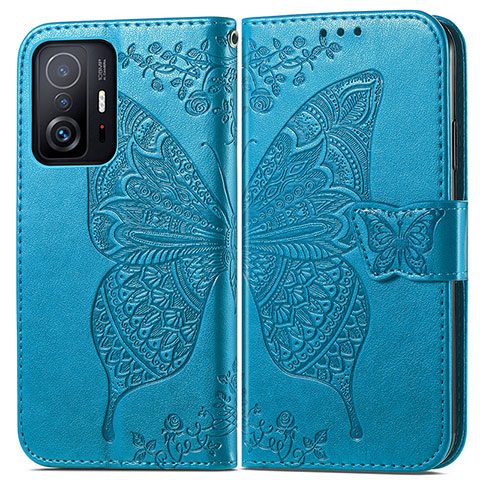 Custodia Portafoglio In Pelle Farfalla Cover con Supporto per Xiaomi Mi 11T Pro 5G Blu