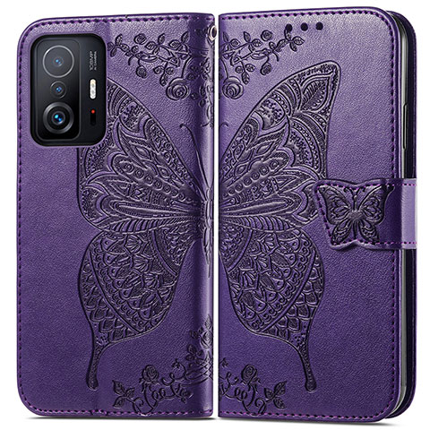 Custodia Portafoglio In Pelle Farfalla Cover con Supporto per Xiaomi Mi 11T Pro 5G Viola