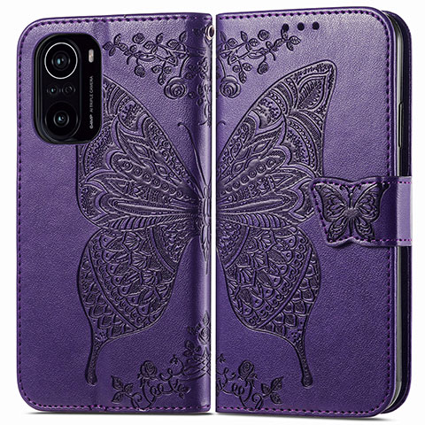 Custodia Portafoglio In Pelle Farfalla Cover con Supporto per Xiaomi Mi 11X 5G Viola