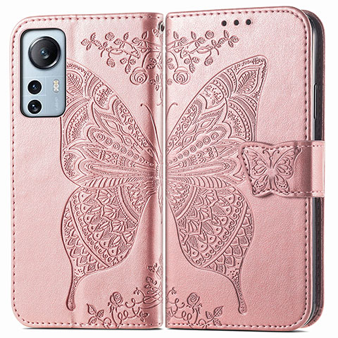 Custodia Portafoglio In Pelle Farfalla Cover con Supporto per Xiaomi Mi 12 5G Rosa