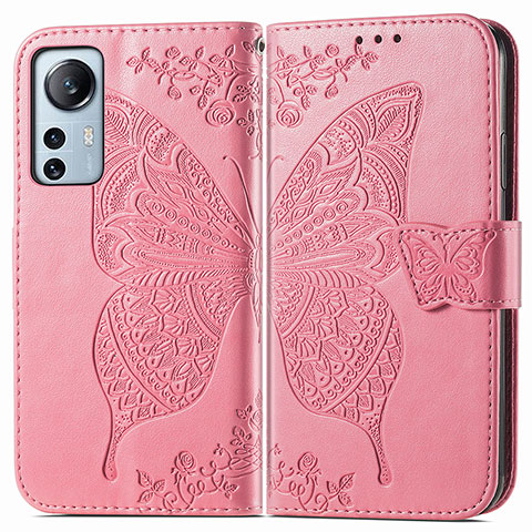 Custodia Portafoglio In Pelle Farfalla Cover con Supporto per Xiaomi Mi 12 Lite 5G Rosa Caldo