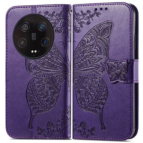 Custodia Portafoglio In Pelle Farfalla Cover con Supporto per Xiaomi Mi 13 Ultra 5G Viola