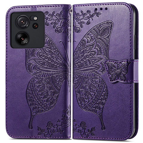 Custodia Portafoglio In Pelle Farfalla Cover con Supporto per Xiaomi Mi 13T 5G Viola