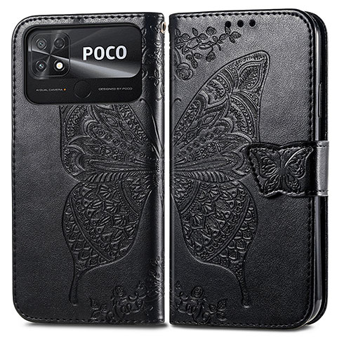 Custodia Portafoglio In Pelle Farfalla Cover con Supporto per Xiaomi Poco C40 Nero
