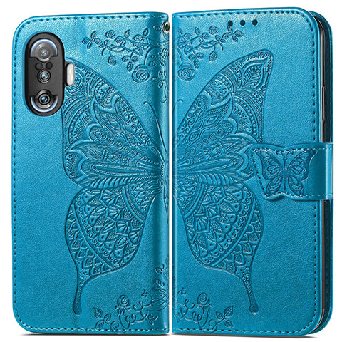 Custodia Portafoglio In Pelle Farfalla Cover con Supporto per Xiaomi Poco F3 GT 5G Blu