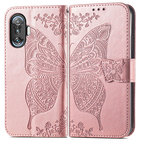 Custodia Portafoglio In Pelle Farfalla Cover con Supporto per Xiaomi Poco F3 GT 5G Rosa