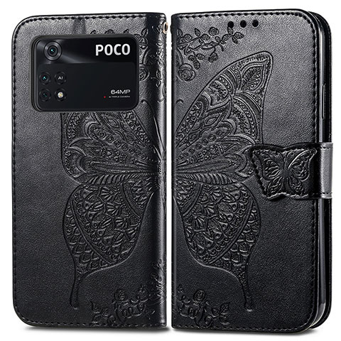 Custodia Portafoglio In Pelle Farfalla Cover con Supporto per Xiaomi Poco M4 Pro 4G Nero