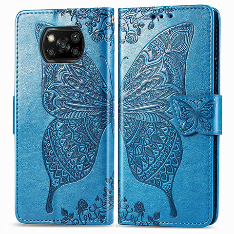 Custodia Portafoglio In Pelle Farfalla Cover con Supporto per Xiaomi Poco X3 NFC Blu