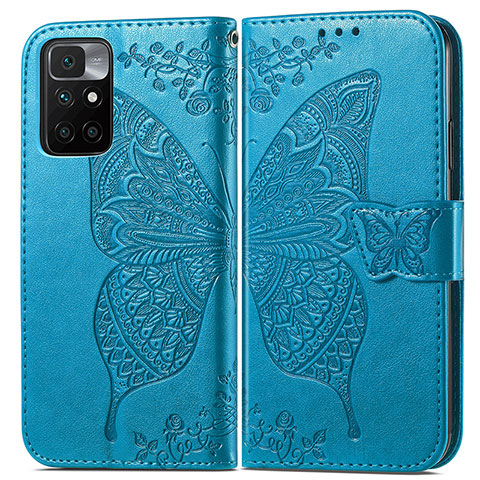 Custodia Portafoglio In Pelle Farfalla Cover con Supporto per Xiaomi Redmi 10 (2022) Blu