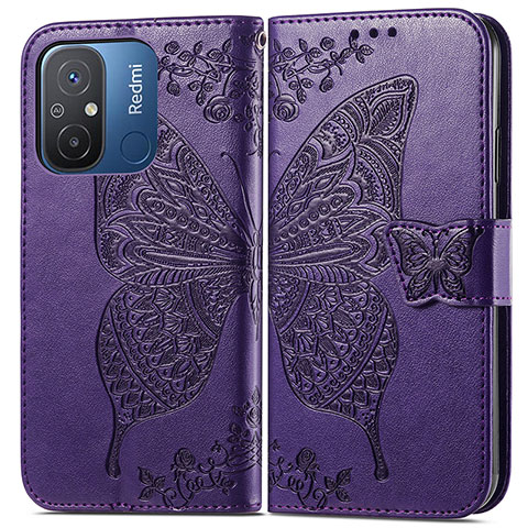 Custodia Portafoglio In Pelle Farfalla Cover con Supporto per Xiaomi Redmi 11A 4G Viola