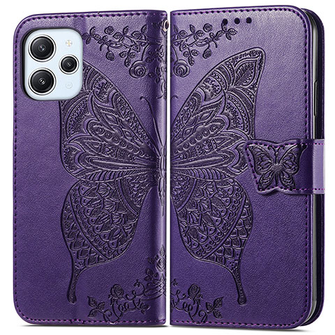 Custodia Portafoglio In Pelle Farfalla Cover con Supporto per Xiaomi Redmi 12 4G Viola