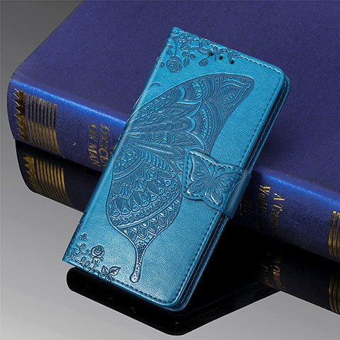 Custodia Portafoglio In Pelle Farfalla Cover con Supporto per Xiaomi Redmi 9 Prime India Blu