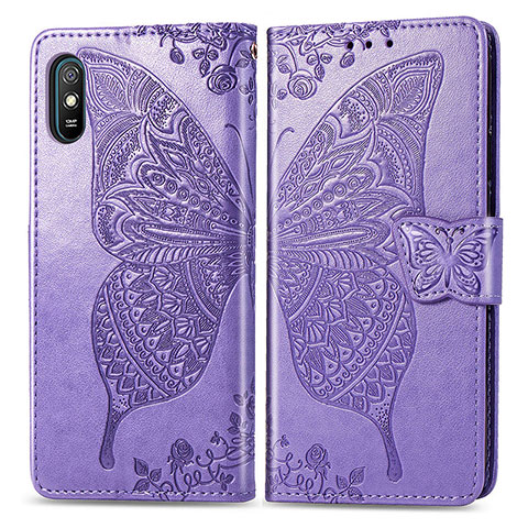 Custodia Portafoglio In Pelle Farfalla Cover con Supporto per Xiaomi Redmi 9A Lavanda