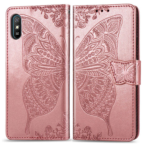 Custodia Portafoglio In Pelle Farfalla Cover con Supporto per Xiaomi Redmi 9A Rosa