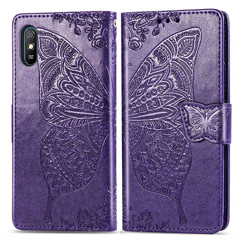 Custodia Portafoglio In Pelle Farfalla Cover con Supporto per Xiaomi Redmi 9A Viola