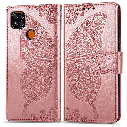 Custodia Portafoglio In Pelle Farfalla Cover con Supporto per Xiaomi Redmi 9C NFC Rosa