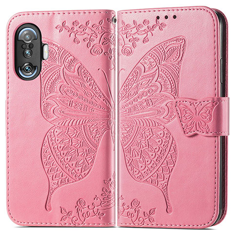 Custodia Portafoglio In Pelle Farfalla Cover con Supporto per Xiaomi Redmi K40 Gaming 5G Rosa Caldo