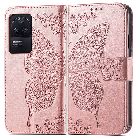 Custodia Portafoglio In Pelle Farfalla Cover con Supporto per Xiaomi Redmi K40S 5G Rosa