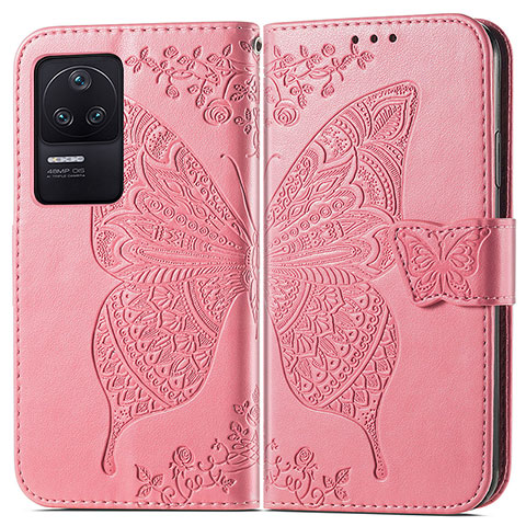 Custodia Portafoglio In Pelle Farfalla Cover con Supporto per Xiaomi Redmi K40S 5G Rosa Caldo