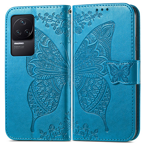 Custodia Portafoglio In Pelle Farfalla Cover con Supporto per Xiaomi Redmi K50 5G Blu