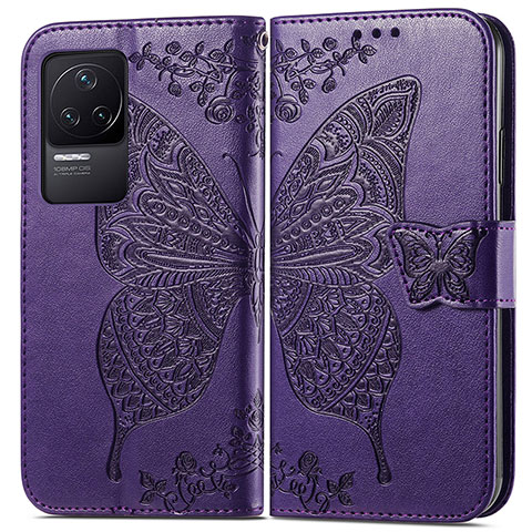 Custodia Portafoglio In Pelle Farfalla Cover con Supporto per Xiaomi Redmi K50 5G Viola