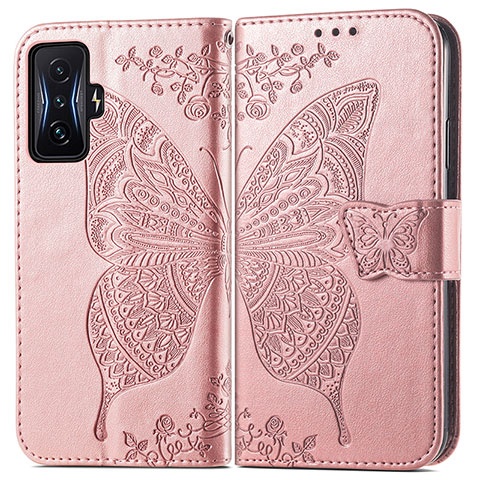 Custodia Portafoglio In Pelle Farfalla Cover con Supporto per Xiaomi Redmi K50 Gaming 5G Rosa