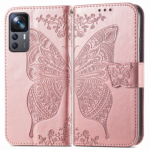 Custodia Portafoglio In Pelle Farfalla Cover con Supporto per Xiaomi Redmi K50 Ultra 5G Rosa