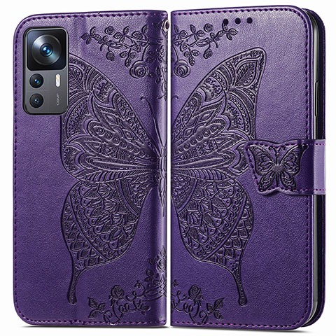 Custodia Portafoglio In Pelle Farfalla Cover con Supporto per Xiaomi Redmi K50 Ultra 5G Viola