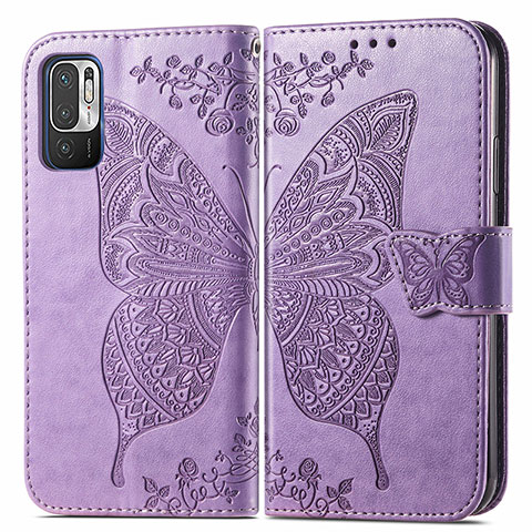 Custodia Portafoglio In Pelle Farfalla Cover con Supporto per Xiaomi Redmi Note 10 5G Lavanda