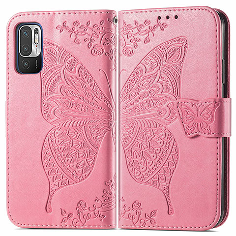 Custodia Portafoglio In Pelle Farfalla Cover con Supporto per Xiaomi Redmi Note 10 5G Rosa Caldo