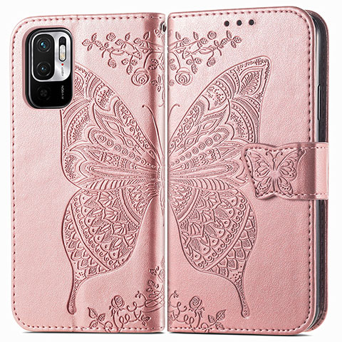 Custodia Portafoglio In Pelle Farfalla Cover con Supporto per Xiaomi Redmi Note 10 JE 5G Rosa