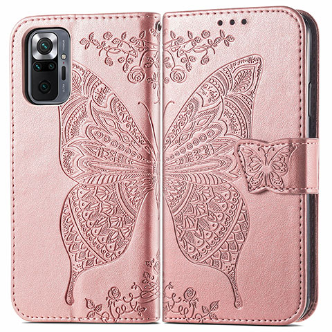 Custodia Portafoglio In Pelle Farfalla Cover con Supporto per Xiaomi Redmi Note 10 Pro 4G Rosa