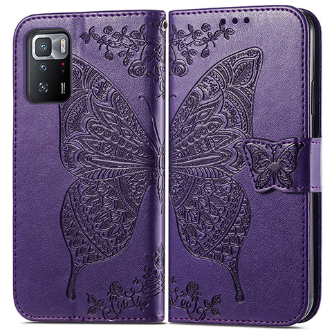 Custodia Portafoglio In Pelle Farfalla Cover con Supporto per Xiaomi Redmi Note 10 Pro 5G Viola