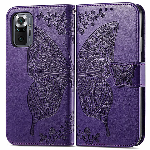 Custodia Portafoglio In Pelle Farfalla Cover con Supporto per Xiaomi Redmi Note 10 Pro Max Viola