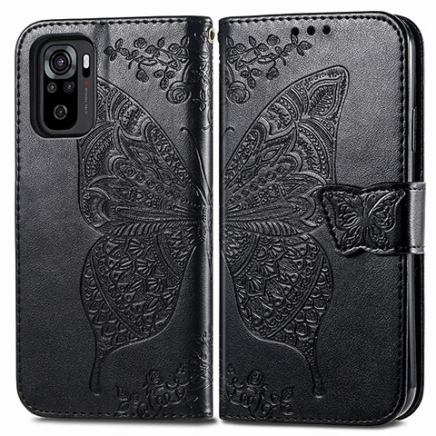 Custodia Portafoglio In Pelle Farfalla Cover con Supporto per Xiaomi Redmi Note 10S 4G Nero