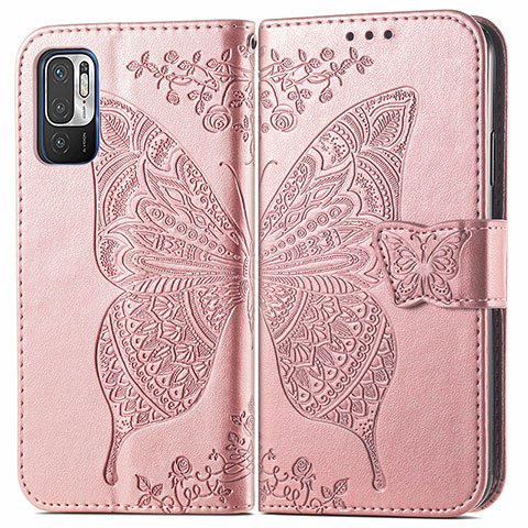 Custodia Portafoglio In Pelle Farfalla Cover con Supporto per Xiaomi Redmi Note 10T 5G Rosa